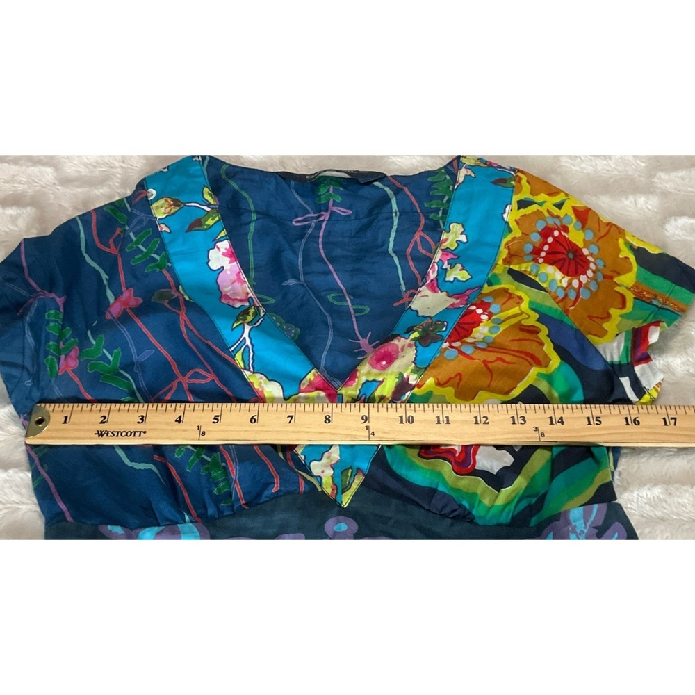 Desigual Women's Size M Japan Art Geisha Mini Dress / Tunic Tie Back Colorful - Picture 14 of 16